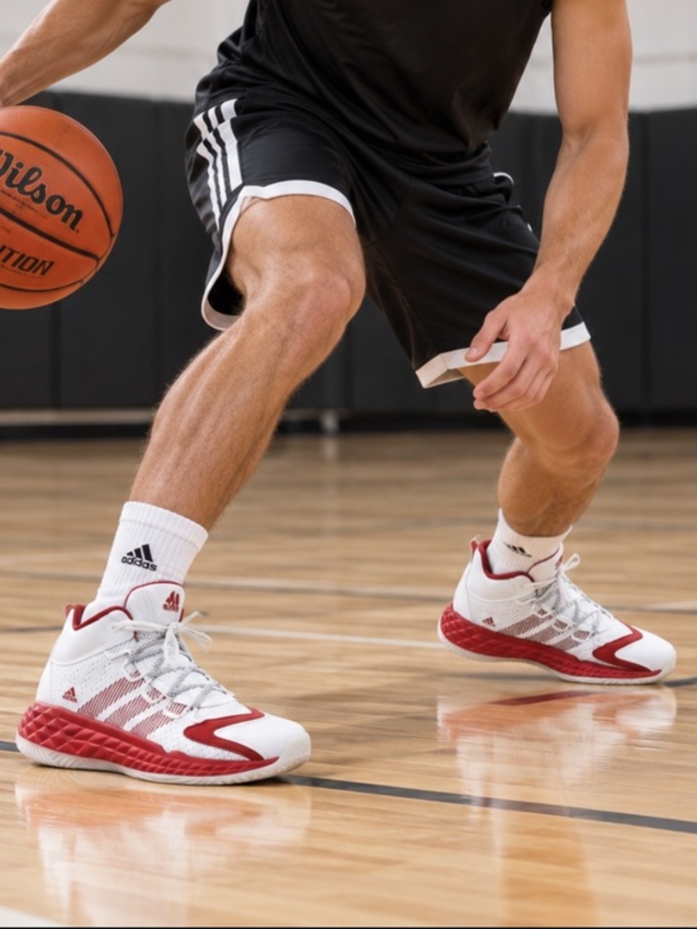 Adidas Pro Boost Mid Basketball Shoes White Red Size 8 High Top Sneakers